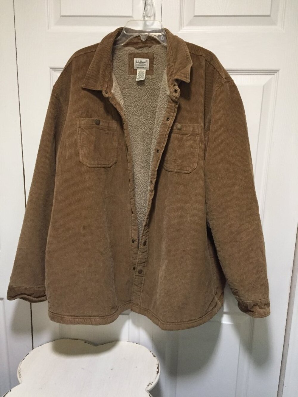 LL Bean Jacket Men's 3XL Tan Corduroy Sherpa Lined Shacket  Traditional Fit XXXL